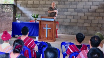  Joel preaching at Karen Church in northern Thailand 