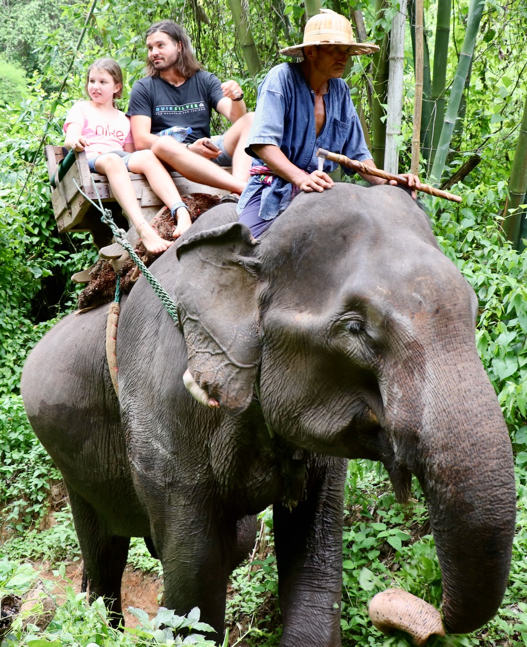  John & Janaya enjoying an elephant ride near Chiang Dao, Northern Thailand 